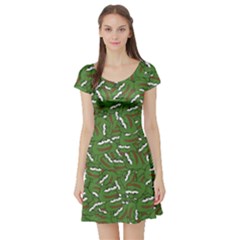 Pepe The Frog Face Pattern Green Kekistan Meme Short Sleeve Skater Dress by snek