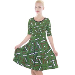 Pepe The Frog Face Pattern Green Kekistan Meme Quarter Sleeve A-line Dress by snek