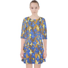 Blue And Yellow Design Quarter Sleeve Pocket Dress by BePrettily