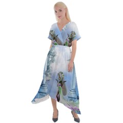 Cute Fairy With Dove Cross Front Sharkbite Hem Maxi Dress by FantasyWorld7