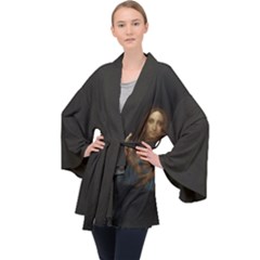 Salvator Mundi Leonardo Davindi 1500 Jesus Christ Savior Of The World Original Paint Most Expensive In The World Long Sleeve Velvet Kimono  by snek