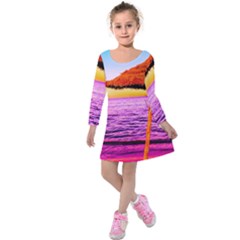 Pop Art Beach Umbrella  Kids  Long Sleeve Velvet Dress by essentialimage