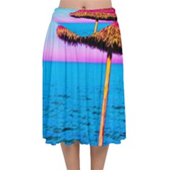 Pop Art Beach Umbrella  Velvet Flared Midi Skirt by essentialimage