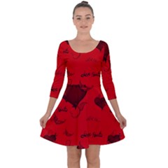 Wonderful Pattern Of Hearts Quarter Sleeve Skater Dress by FantasyWorld7