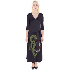 Pepe The Frog Rare Celtic Viking Norse Dragon Pattern Deus Vult Medieval Wojak Crusader Quarter Sleeve Wrap Maxi Dress by snek