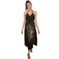 Pepe The Frog Rare Celtic Viking Norse Dragon Pattern Deus Vult Medieval Wojak Crusader Halter Tie Back Dress  by snek