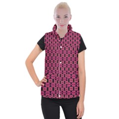 Red Black Abstract Pattern Women s Button Up Vest by BrightVibesDesign