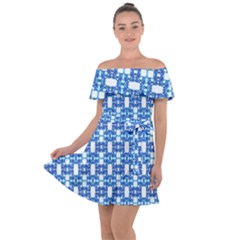 Blue White  Abstract Pattern Off Shoulder Velour Dress by BrightVibesDesign