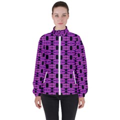 Pink Black Abstract Pattern Women s High Neck Windbreaker by BrightVibesDesign