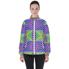 Colorful Circle Abstract White Purple Green Blue Women s High Neck Windbreaker by BrightVibesDesign