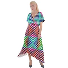 Colorful Circle Abstract White  Red Pink Green Cross Front Sharkbite Hem Maxi Dress by BrightVibesDesign