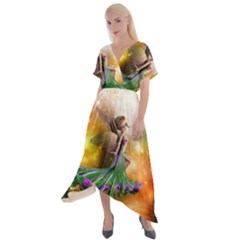 Cute Flying Fairy In The Night Cross Front Sharkbite Hem Maxi Dress by FantasyWorld7