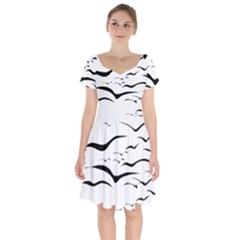 Sky Birds Flying Flock Fly Short Sleeve Bardot Dress by HermanTelo