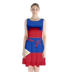 Philippines Flag Filipino Flag Sleeveless Waist Tie Chiffon Dress by FlagGallery