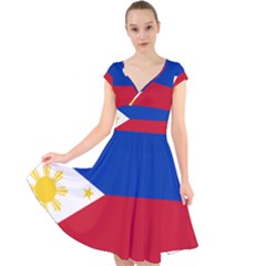 Philippines Flag Filipino Flag Cap Sleeve Front Wrap Midi Dress by FlagGallery