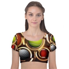 Sport Ball Tennis Golf Football Velvet Short Sleeve Crop Top  by HermanTelo