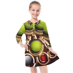 Sport Ball Tennis Golf Football Kids  Quarter Sleeve Shirt Dress by HermanTelo