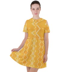 Pattern Yellow Short Sleeve Shoulder Cut Out Dress  by HermanTelo