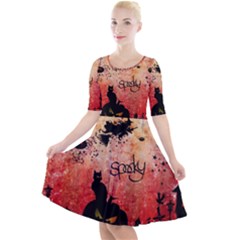 Funny Halloween Design, Cat, Pumpkin And Witch Quarter Sleeve A-line Dress by FantasyWorld7