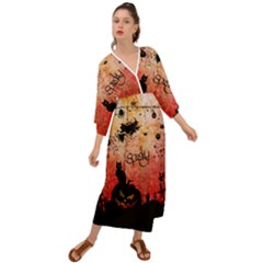 Funny Halloween Design, Cat, Pumpkin And Witch Grecian Style  Maxi Dress by FantasyWorld7