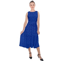 Background Polka Blue Midi Tie-back Chiffon Dress by HermanTelo