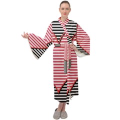 Heart Stripes Symbol Striped Maxi Velour Kimono by HermanTelo