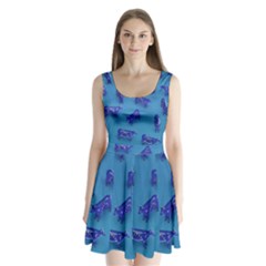 Cow Illustration Blue Split Back Mini Dress  by HermanTelo