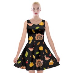 Thanksgiving Turkey Pattern Velvet Skater Dress by Valentinaart