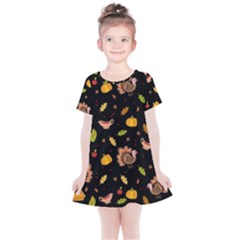 Thanksgiving Turkey Pattern Kids  Simple Cotton Dress by Valentinaart