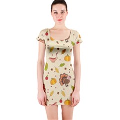 Thanksgiving Turkey Pattern Short Sleeve Bodycon Dress by Valentinaart