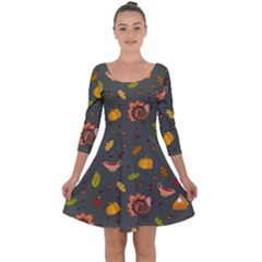 Thanksgiving Turkey Pattern Quarter Sleeve Skater Dress by Valentinaart