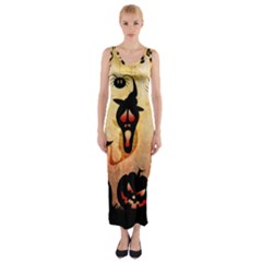 Funny Halloween Design, Pumpkin, Cat, Owl And Crow Fitted Maxi Dress by FantasyWorld7