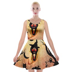 Funny Halloween Design, Pumpkin, Cat, Owl And Crow Velvet Skater Dress by FantasyWorld7