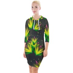 Floral Abstract Lines Quarter Sleeve Hood Bodycon Dress by HermanTelo