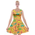 Cute Cartoon Dinosaur Orange Velvet Skater Dress View1