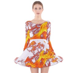 Can Walk On Volcano Fire, White Background Long Sleeve Velvet Skater Dress by picsaspassion