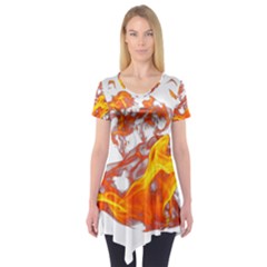 Can Walk On Volcano Fire, White Background Short Sleeve Tunic  by picsaspassion