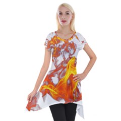 Can Walk On Volcano Fire, White Background Short Sleeve Side Drop Tunic by picsaspassion