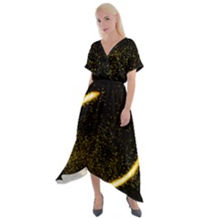 Cosmos Comet Dance, Digital Art Impression Cross Front Sharkbite Hem Maxi Dress by picsaspassion