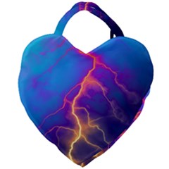 Blue Lightning Colorful Digital Art Giant Heart Shaped Tote by picsaspassion