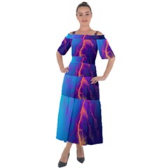 Blue Lightning Colorful Digital Art Shoulder Straps Boho Maxi Dress  by picsaspassion