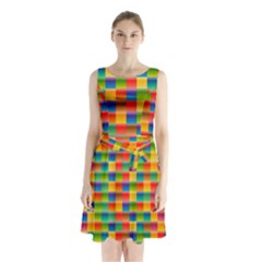 Background Colorful Abstract Sleeveless Waist Tie Chiffon Dress by HermanTelo