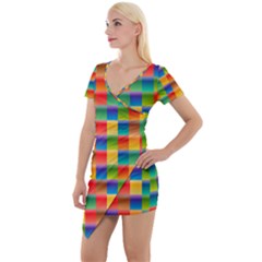 Background Colorful Abstract Short Sleeve Asymmetric Mini Dress by HermanTelo