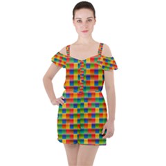 Background Colorful Abstract Ruffle Cut Out Chiffon Playsuit by HermanTelo