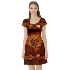 Beautiful Heart With Leaves Short Sleeve Skater Dress by FantasyWorld7