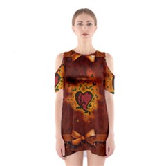 Beautiful Heart With Leaves Shoulder Cutout One Piece Dress by FantasyWorld7