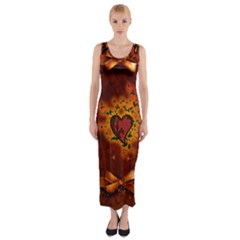 Beautiful Heart With Leaves Fitted Maxi Dress by FantasyWorld7