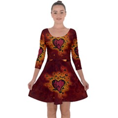 Beautiful Heart With Leaves Quarter Sleeve Skater Dress by FantasyWorld7