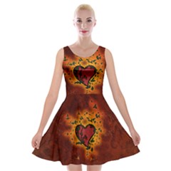 Beautiful Heart With Leaves Velvet Skater Dress by FantasyWorld7