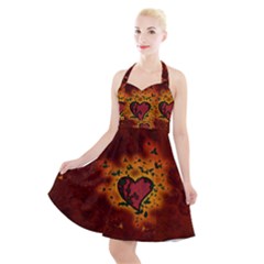 Beautiful Heart With Leaves Halter Party Swing Dress  by FantasyWorld7